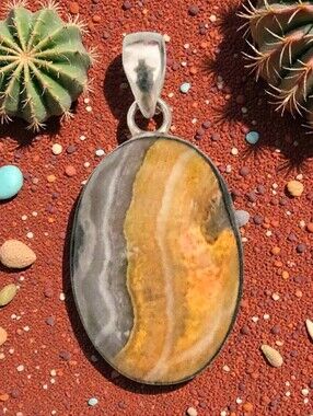 BUMBLE BEE JASPER OVAL PENDANT 925 STERLING SILVER